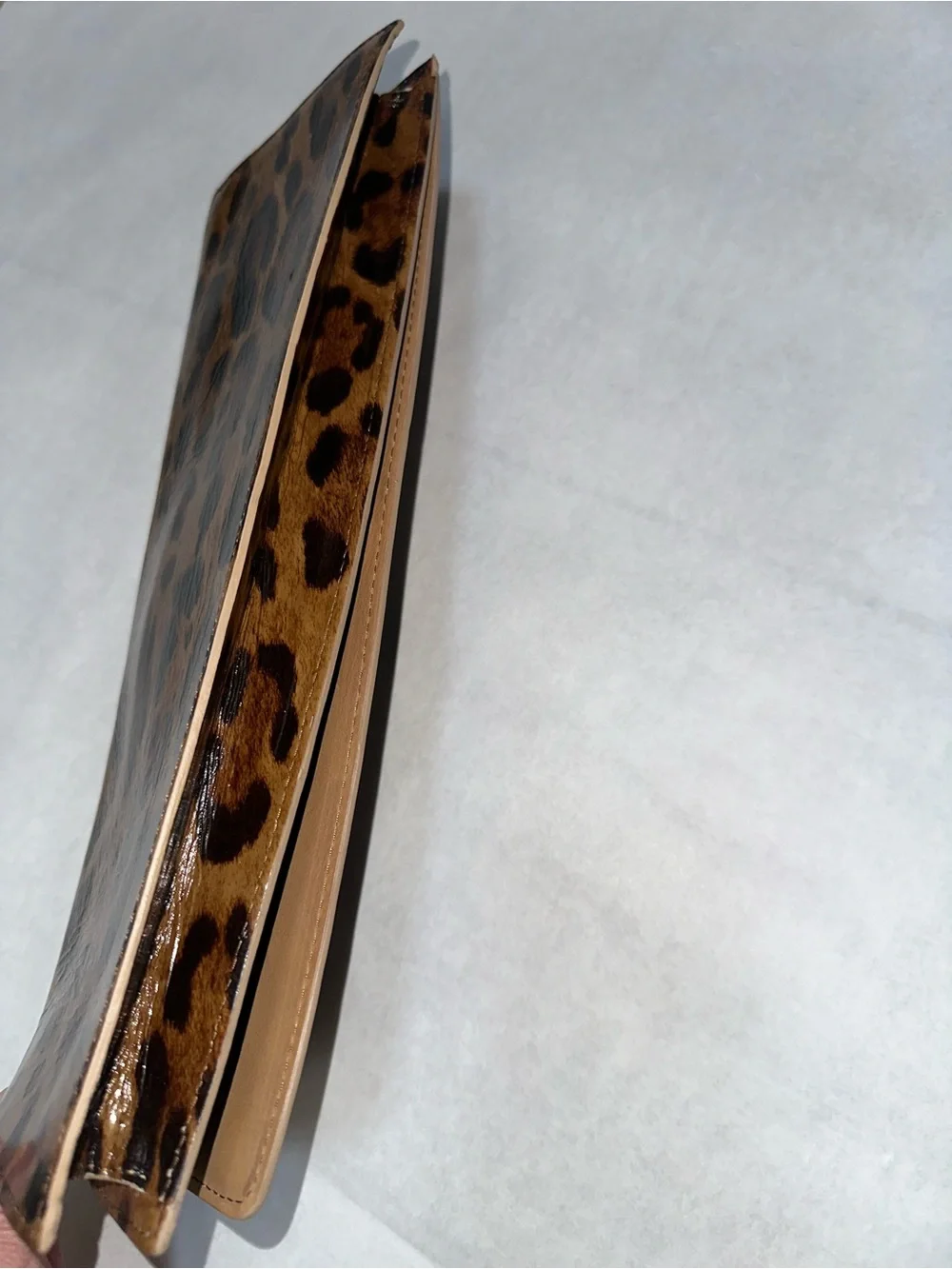 Stuart Weitzman patent leather Leopard clutch bag with a detachable strap